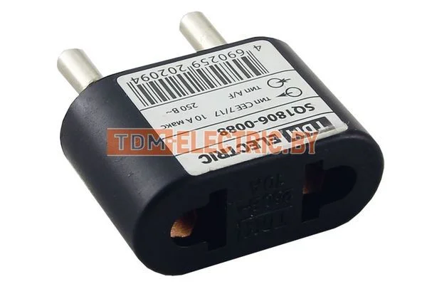 Переходник (тип CEE 7/17 — тип А/F) плоский 10А макс. 250В черный TDM-SQ1806-0088