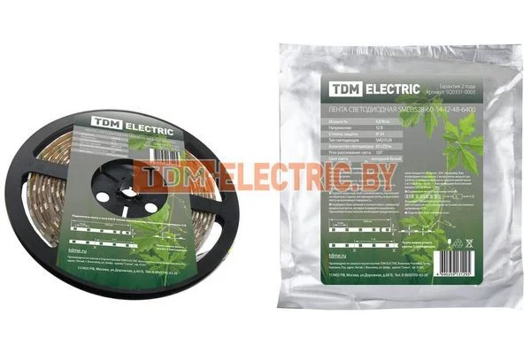 Лента светодиодная SMD3528-60-54-12-48-6400 60LED/м, IP54, 12В, 4,8Вт, 6400К, TDM-SQ0331-0003