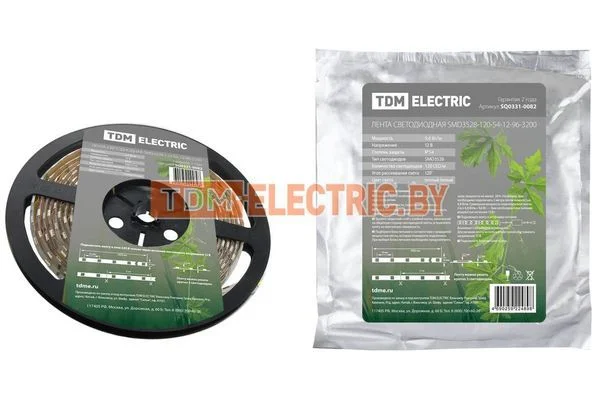 Лента светодиодная SMD3528-120-54-12-96-3200 120LED/м, IP54, 12В, 9,6Вт, 3200К, TDM-SQ0331-0082