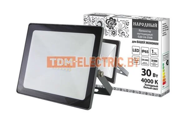 Прожектор светодиодный СДО-04-030Н 30 Вт, 4000 К, IP65, серый, Народный-SQ0336-0282