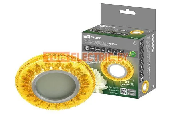 Светильник встраиваемый СВ 03-07 MR16 50Вт G5.3 LED подсветка 3 Вт золото/хром TDM-SQ0359-0135
