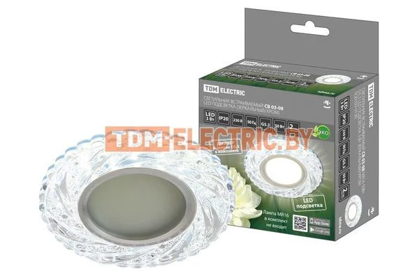 Светильник встраиваемый СВ 03-08 MR16 50Вт G5.3 LED подсветка 3 Вт зеркальный/хром TDM-SQ0359-0136