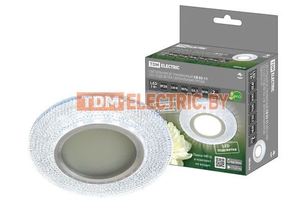 Светильник встраиваемый СВ 03-11 MR16 50Вт G5.3 LED подсветка 3 Вт зеркальный/хром TDM-SQ0359-0139