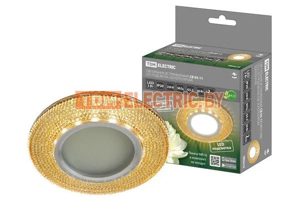 Светильник встраиваемый СВ 03-11 MR16 50Вт G5.3 LED подсветка 3 Вт золото/хром TDM-SQ0359-0140