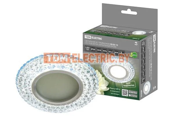 Светильник встраиваемый СВ 03-12 MR16 50Вт G5.3 LED подсветка 3 Вт зеркальный/хром TDM-SQ0359-0141