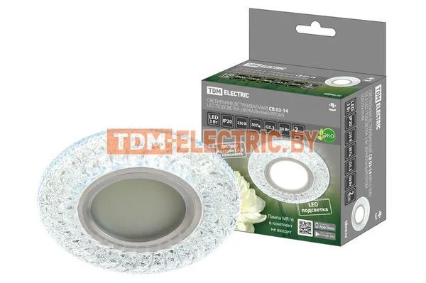 Светильник встраиваемый СВ 03-14 MR16 50Вт G5.3 LED подсветка 3 Вт зеркальный/хром TDM-SQ0359-0144