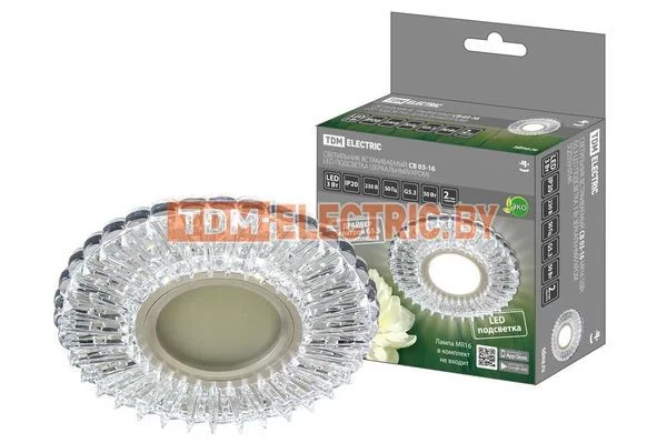 Светильник встраиваемый СВ 03-16 MR16 50Вт G5.3 LED подсветка 3 Вт зеркальный/хром TDM-SQ0359-0146