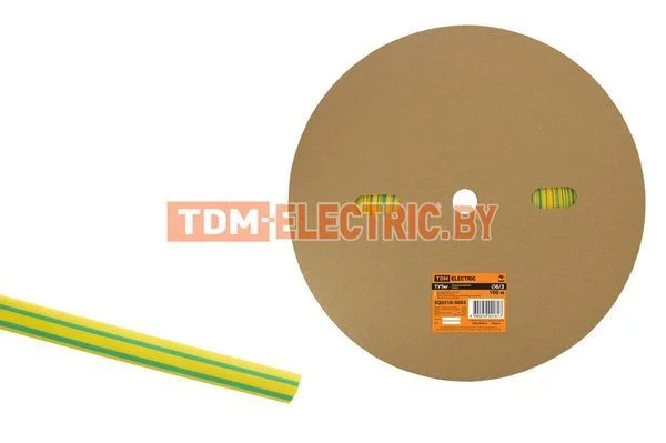 Термоусаживаемая трубка ТУТнг 6/3 желто-зеленая (100 м/ролл) TDM-SQ0518-0003