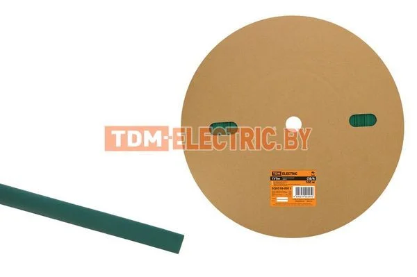 Термоусаживаемая трубка ТУТнг 8/4 зеленая (100 м/ролл) TDM-SQ0518-0011