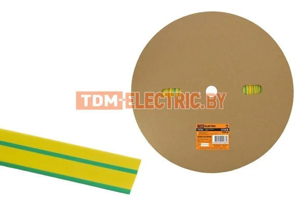 Термоусаживаемая трубка ТУТнг 16/8 желто-зеленая (100 м/ролл) TDM-SQ0518-0038