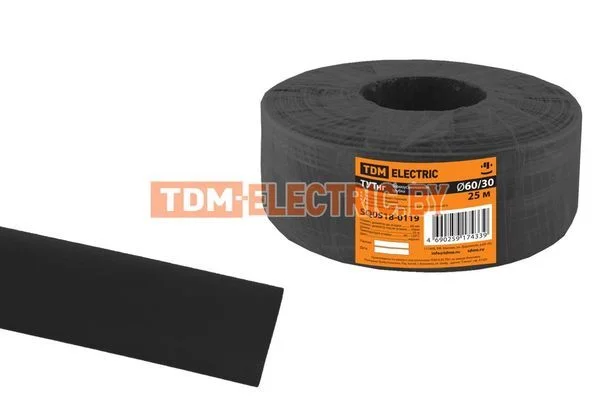 Термоусаживаемая трубка ТУТнг 60/30 черная (25 м/ролл) TDM-SQ0518-0119