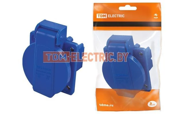 Розетка панельная РП10-3 скрытая с крышкой IP44 16А 2Р+РЕ 220В TDM-SQ0606-0001