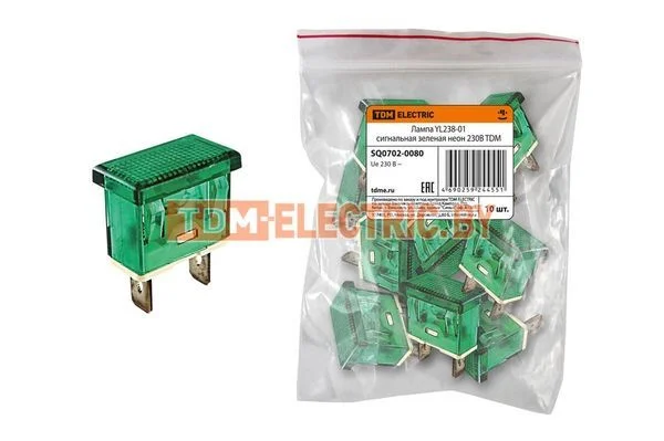 Лампа YL238-01 сигнальная зеленая неон 230В TDM -SQ0702-0080