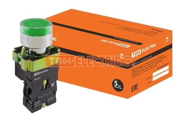 Кнопка BW3361 с подсветкой зеленый 1з TDM-SQ0704-0054