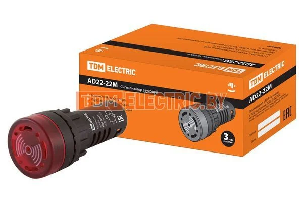 Сигнализатор звуковой AD22-22M/r31 d22 мм (LED) индикация 220В AC красный TDM-SQ0746-0004
