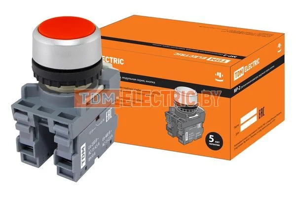 Кнопка с фиксацией MP2-20R в сборе d22мм 1з+1р красная TDM-SQ0747-0007