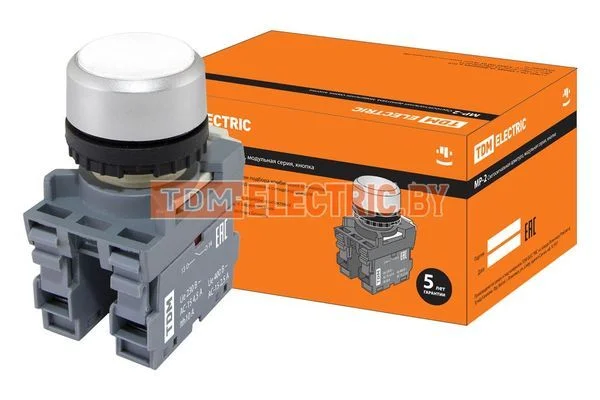 Кнопка с фиксацией MP2-20W в сборе d22мм 1з+1р белая TDM-SQ0747-0011