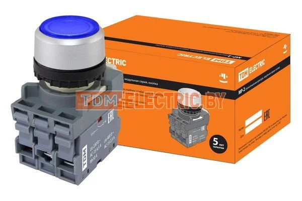 Кнопка с фиксацией MP2-21L(LED) в сборе d22мм/24В 1з+1р синяя TDM-SQ0747-0028