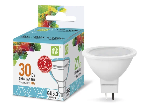Лампа сд LED-JCDR-std 3Вт 230В GU5.3 4000К 270Лм ASD