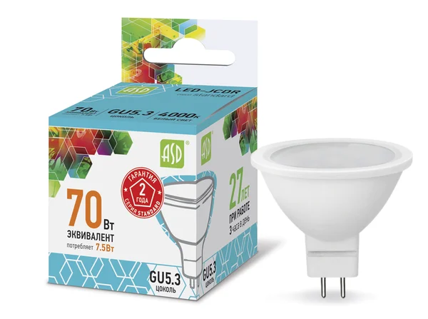 Лампа сд LED-JCDR-std 7.5Вт 230В GU5.3 4000К 675Лм ASD
