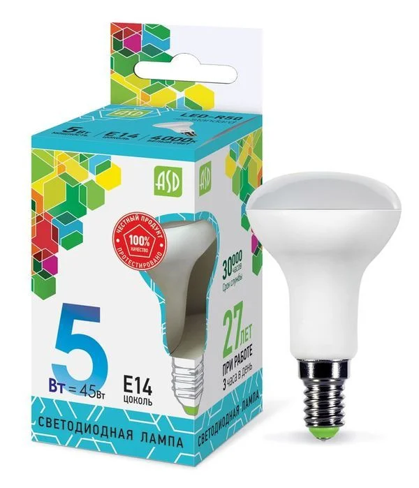 Лампа сд LED-R50-std 5Вт 230В Е14 4000К 450Лм ASD