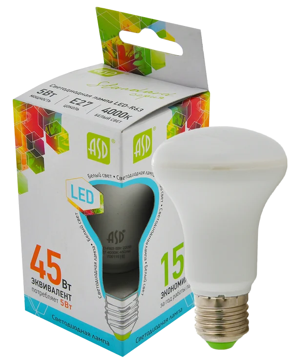 Лампа сд LED-R63-std 5Вт 230В Е27 4000К 450Лм ASD