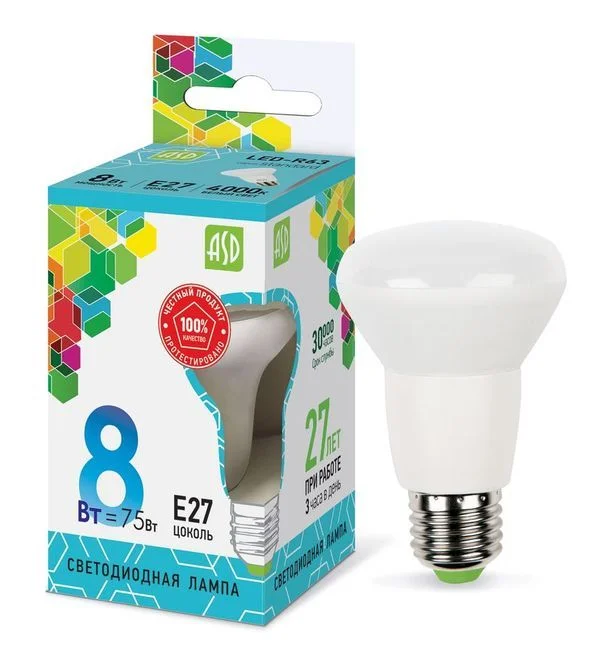 Лампа сд LED-R63-std 8Вт 230В Е27 4000К 720Лм ASD