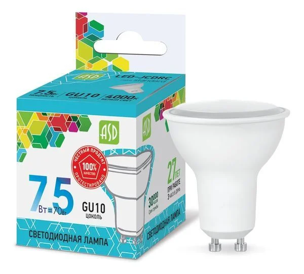 Лампа сд LED-JCDRC-std 7.5Вт 230В GU10 4000К 675Лм ASD
