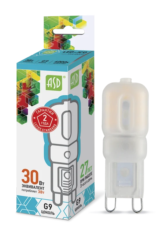 Лампа сд LED-JCD-std 3Вт 230В G9 4000К 270Лм ASD