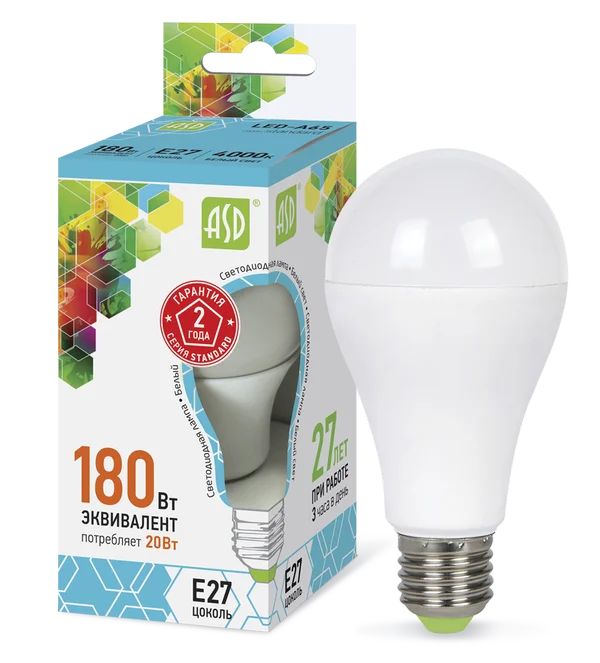 Лампа сд LED-A60-std 20Вт 230В Е27 4000К 1800Лм ASD