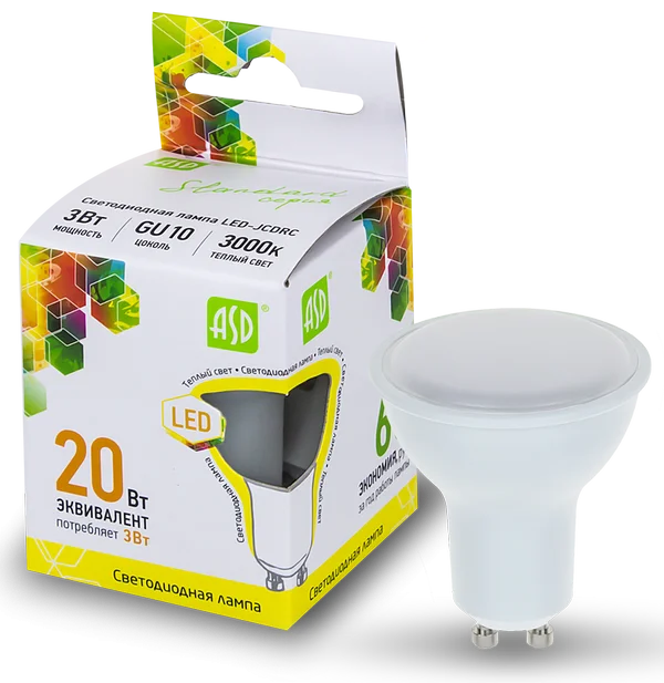 Лампа сд LED-JCDRC-std 3Вт 230В GU10 3000К 270Лм ASD