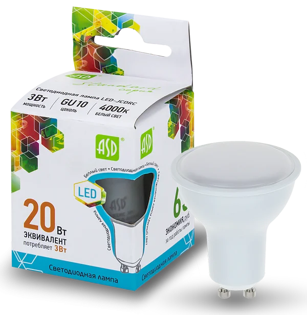 Лампа сд LED-JCDRC-std 3Вт 230В GU10 4000К 270Лм ASD