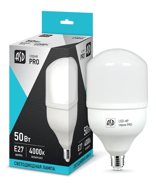 Лампа сд LED-HP-PRO 50Вт 230В Е27 с адаптером E40 4000К 4500Лм ASD