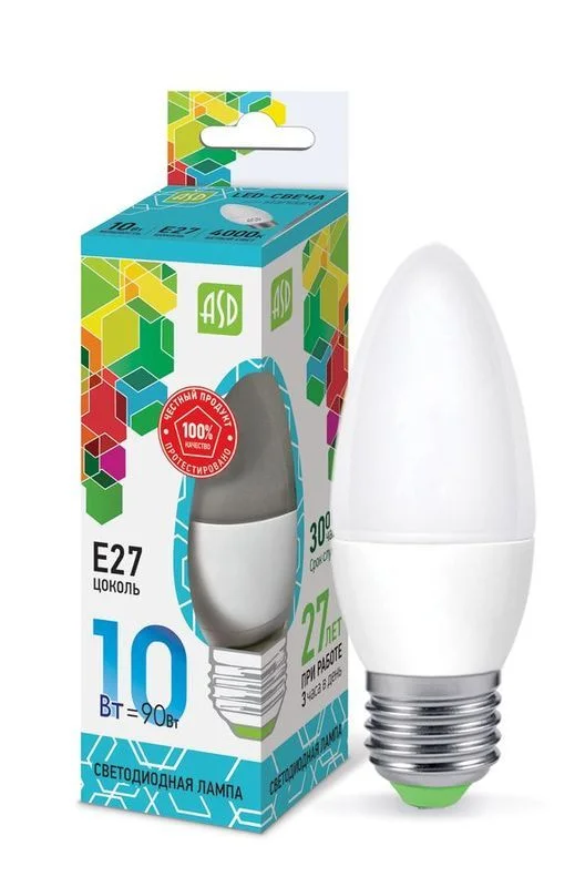 Лампа сд LED-СВЕЧА-std 10Вт 230В Е27 4000К 900Лм ASD