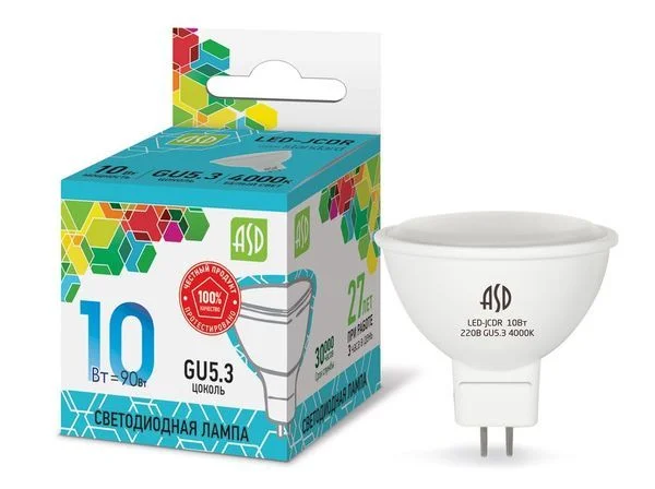 Лампа сд LED-JCDR-std 10Вт 230В GU5.3 4000К 900Лм ASD
