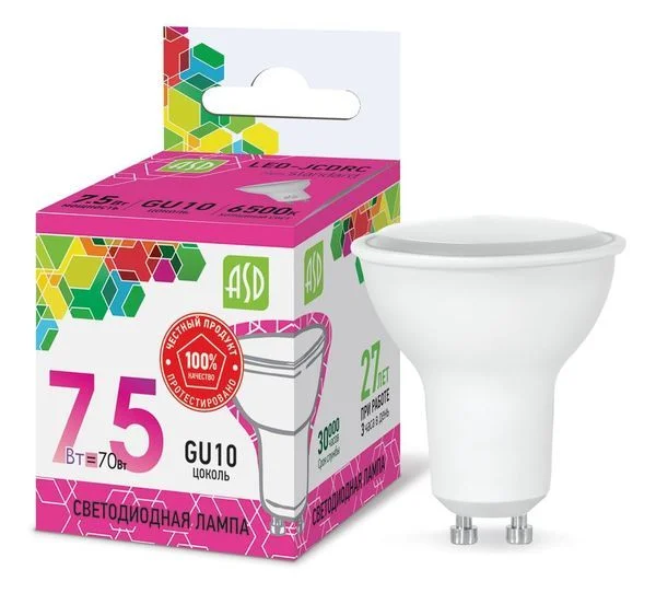 Лампа сд LED-JCDRC-std 7.5Вт 230В GU10 6500К 675Лм ASD