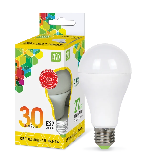 Лампа сд LED-A70-std 30Вт 230В Е27 3000К 2700Лм ASD