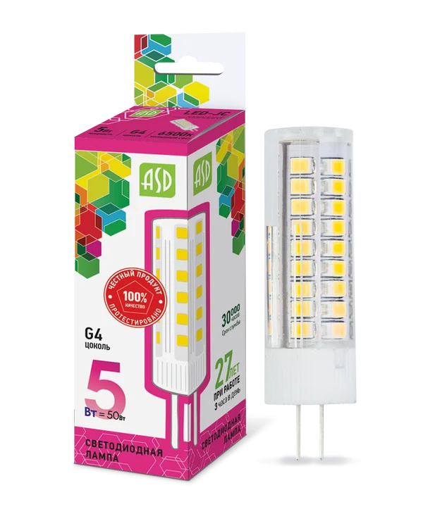 Лампа сд LED-JC-std 5Вт 12В G4 6500К 450Лм ASD