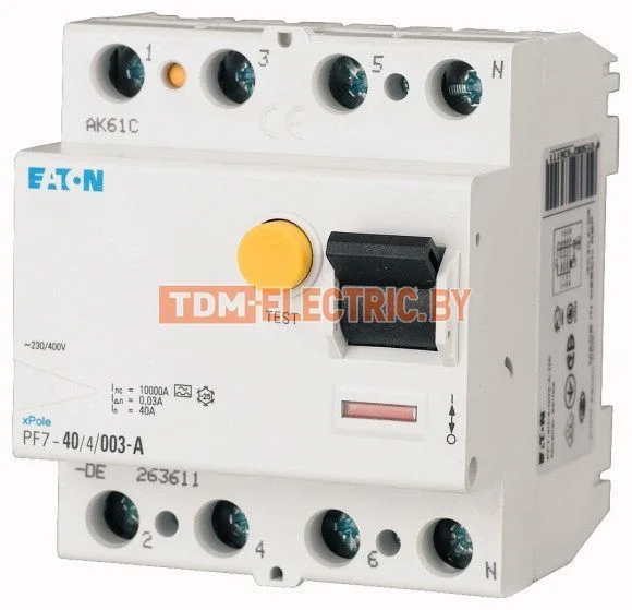 PF7-80/4/03-S/A-DE - Устр-во защитного отключения 80/0,3А (AC), 4 полюса, устойчивость к импульсному току 250А, устойчивость к КЗ 10 кА, селективное