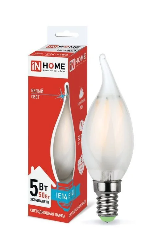 Лампа сд LED-СВЕЧА НА ВЕТРУ-deco 5Вт 230В Е14 4000К 450Лм матовая IN HOME
