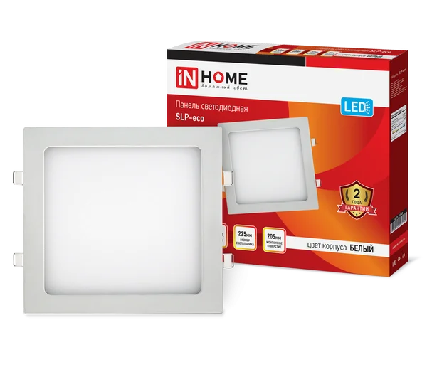 Панель сд квадратная SLP-eco 18Вт 230В 4000К 1260Лм 225х225х23мм белая IP40 IN HOME