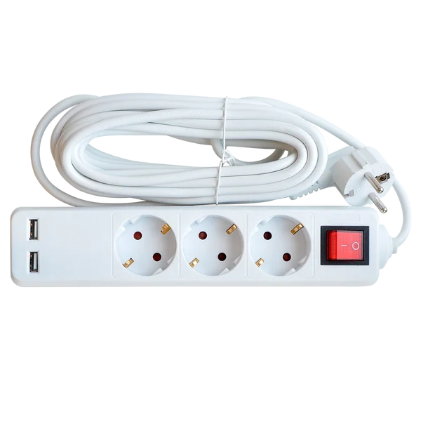 Удлинитель 3GSU-5-SMART трехместный c выключателем 2-х USB 10А с заземлением 5м 8535 IN HOME
