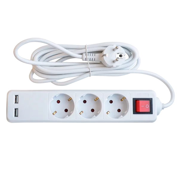 Удлинитель 3GSU-3-SMART трехместный c выключателем 2-х USB 10А с заземлением 3м 8533 IN HOME