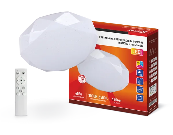 Светильник сд COMFORT DIAMOND 60Вт 230В 3000-6500K 4800Лм 480×80мм с пультом ДУ IN HOME