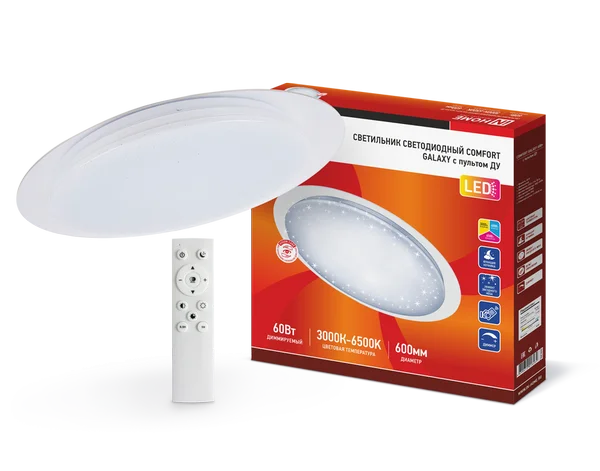 Светильник сд COMFORT GALAXY 60Вт 230В 3000-6500K 4800Лм 600×85мм с пультом ДУ IN HOME