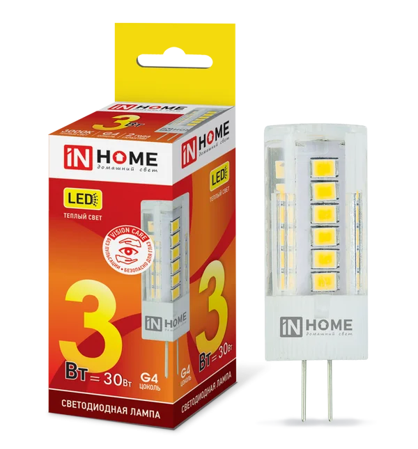 Лампа сд LED-JC-VC 3Вт 12В G4 3000К 270Лм IN HOME