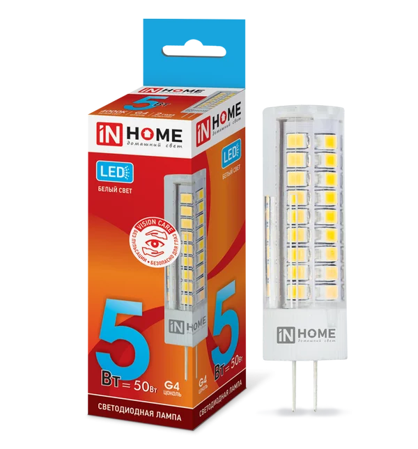Лампа сд LED-JC-VC 5Вт 12В G4 4000К 450Лм IN HOME