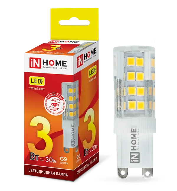 Лампа сд LED-JCD-VC 3Вт 230В G9 3000К 270Лм IN HOME