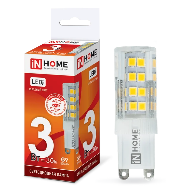 Лампа сд LED-JCD-VC 3Вт 230В G9 6500К 270Лм IN HOME