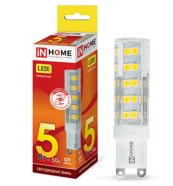 Лампа сд LED-JCD-VC 5Вт 230В G9 3000К 450Лм IN HOME